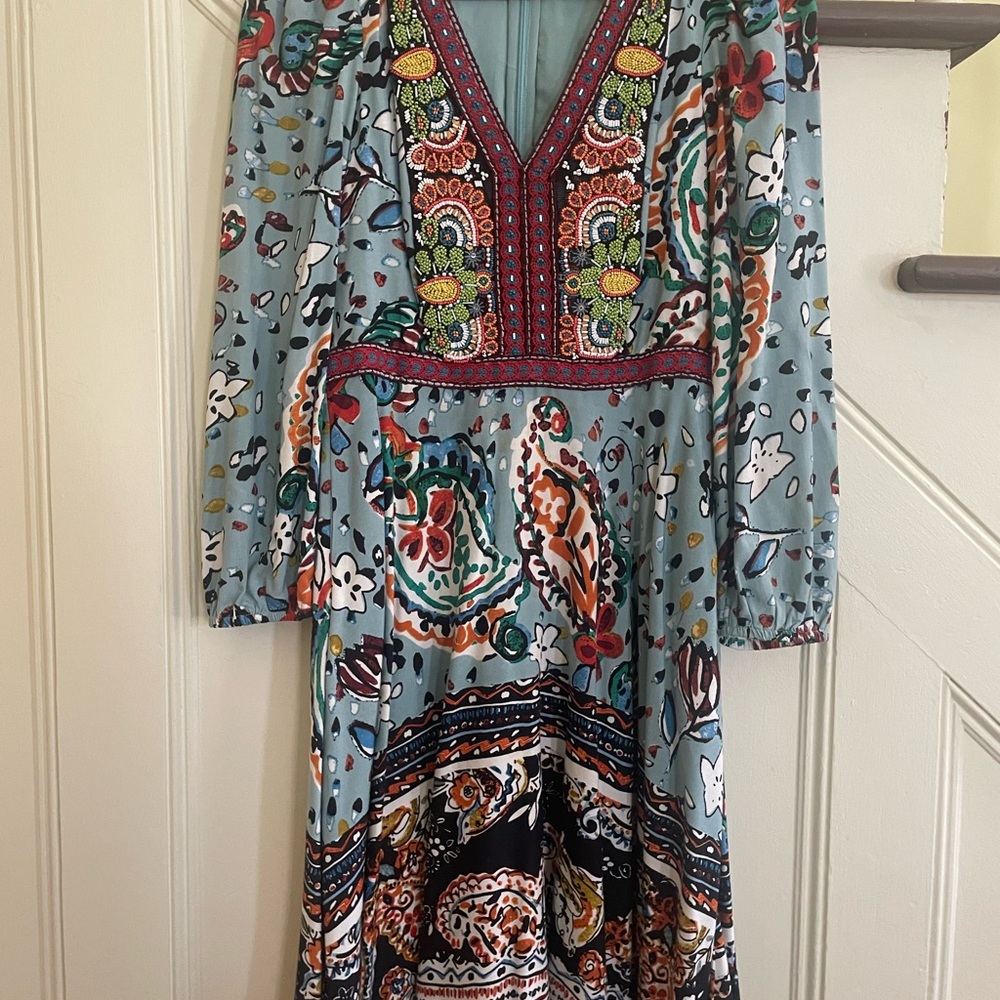 Anthropologie Multicolor Bohemian Long Sleeve Fit & Flare Dress.